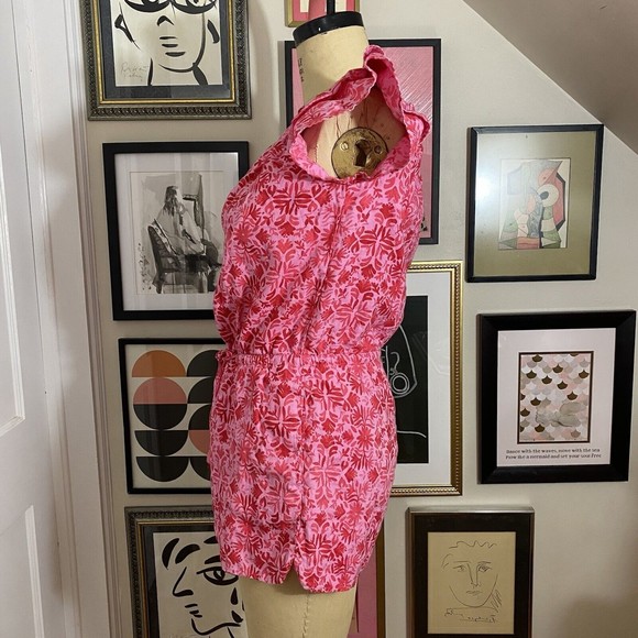 Vineyard Vines women's pink/red tile Otomi off the shoulder romper sz med - Picture 4 of 9